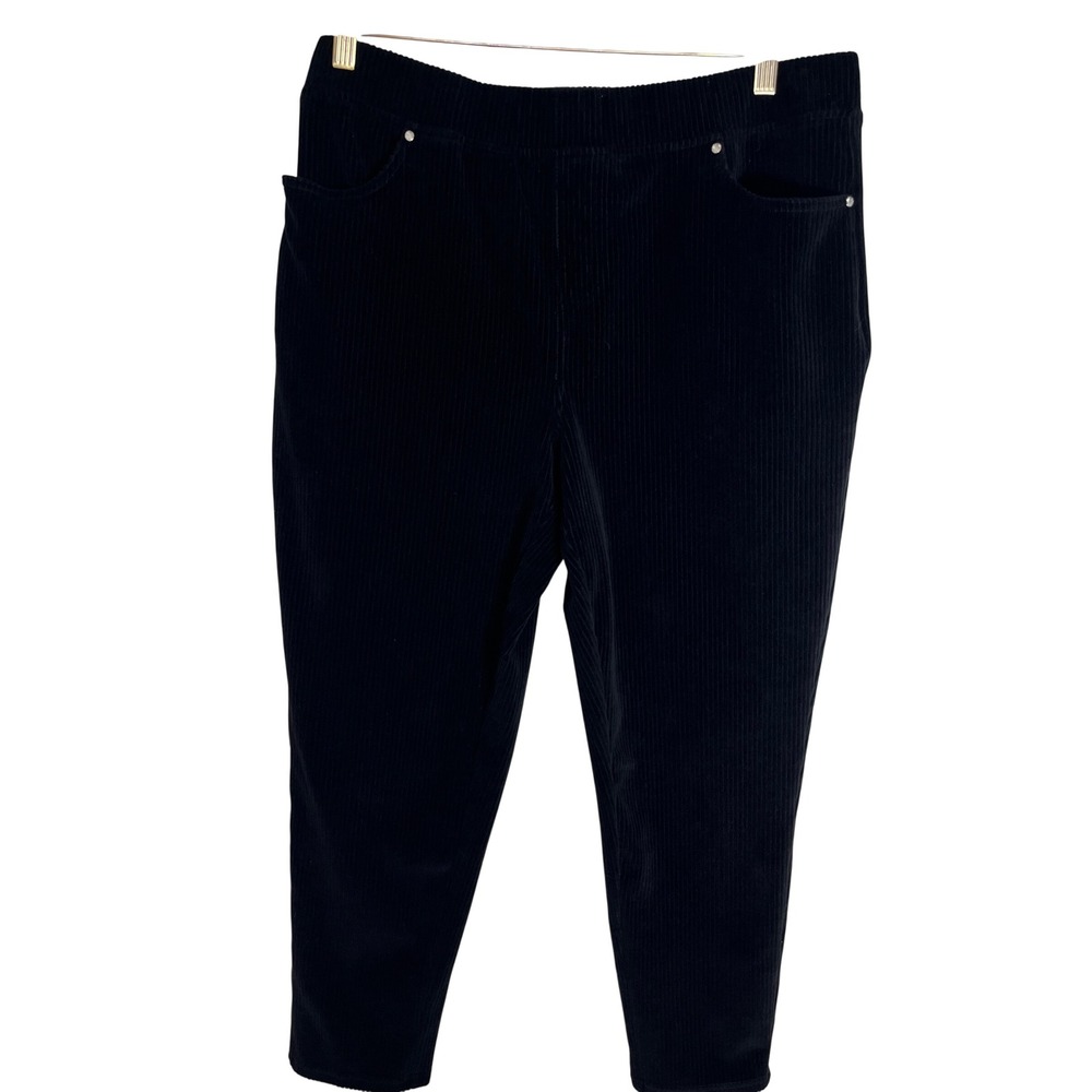 Quacker Factory QVC Pants Womens M Short Black Corduroy Pull On Straight‎ Leg